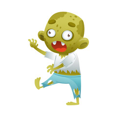 Green Zombie in Rags as Halloween Character Vector Illustration