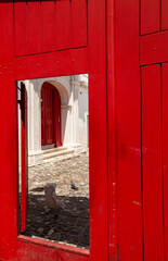 red wooden door