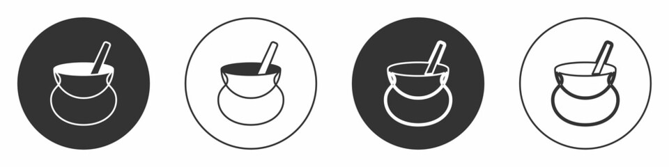 Black Witch cauldron icon isolated on white background. Happy Halloween party. Circle button. Vector