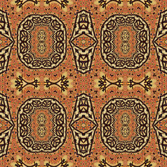 Abstract geometric mosaic seamless pattern. Kaleidoscopic background for trendy textiles. Design for fabric, wallpaper, paper, cover, weaving, packaging, tiles, ceramics.