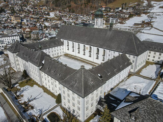 Winter landscape view at the monastery of Engelberg in the Swiss alps © fotoember