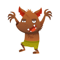 Furry Werewolf with Claw and Fangs as Halloween Character Vector Illustration