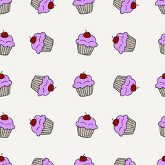 Cupcake Pastry Pattern Vector Illustration. Design Texture Clip Art Background. Holiday Banner Horror Party.