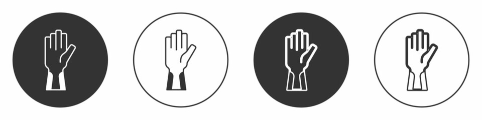 Black Protective gloves icon isolated on white background. Circle button. Vector