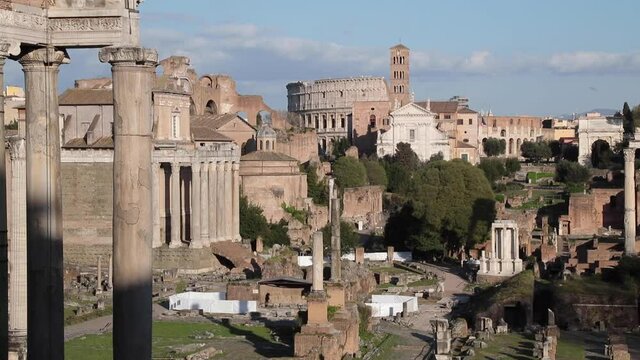 Rome, Italy. amazing view of Fori imperiali, during red zone for corna virus pandemic