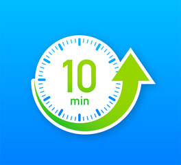 The 10 minutes, stopwatch vector icon. Stopwatch icon in flat style, timer on on color background. Vector illustration.