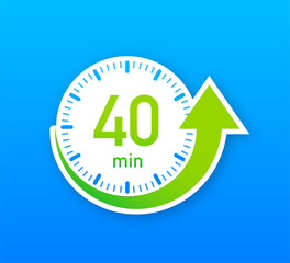 The 40 minutes, stopwatch vector icon. Stopwatch icon in flat style, timer on on color background. Vector illustration.