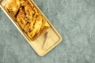 Bread and Thai chillies paste Garnish with dried shredded pork