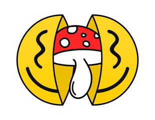 Abstract smile. Acid Graphic style, rave emoticon, isolated
