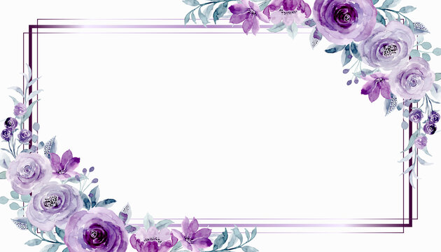 Watercolor purple rose flower frame