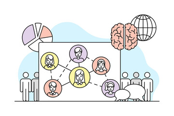 Human Brain as Social Science and Study of Individual and Society Vector Line Illustration