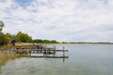 small piers at lake Chiemsee