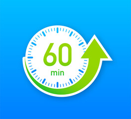 The 60 minutes, stopwatch vector icon. Stopwatch icon in flat style, timer on on color background. Vector illustration.