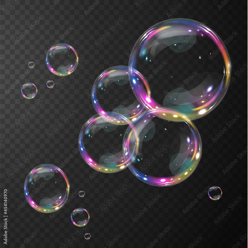 Wall mural bubble png. set of realistic soap bubbles. bubbles are located on a transparent background. vector f