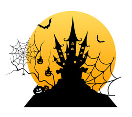 Halloween night with creepy castle. Element for banner, greeting card, halloween celebration, halloween party poster.
