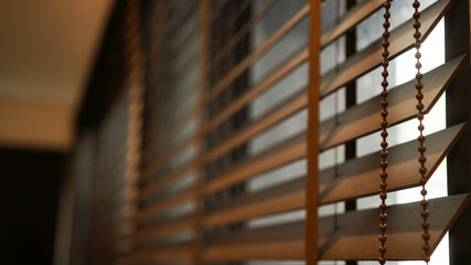 Venetian wood blinds for modern house or office interior shading shutter curtain design - obrazy, fototapety, plakaty