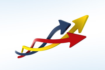 交差しながら進む３つの矢印の3Dイラスト