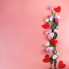 Bouquet of flowers and hearts