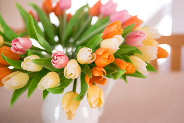 Bouquet of tulips in warm light