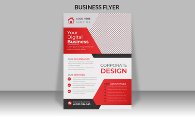 Corporate Business abstract vector template for flyer with red & black color