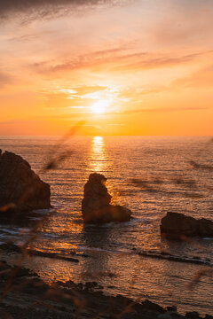 Scenic sunset over waving sea
