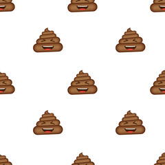 Poo emoticon, poop face pattern on white background. Vector stock illustration.