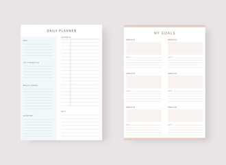 Daily and goal planner template. Set of planner and to do list. Modern planner template set. Vector illustration.