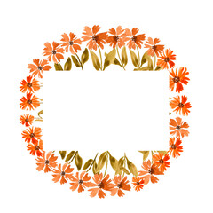 Watercolor autumn frame. A wreath of hand-painted red and yellow leaves and wild berries .Cute insects on the leaves.Butterfly, dragonfly, bee.Suitable for the design of wedding frames, invitations .