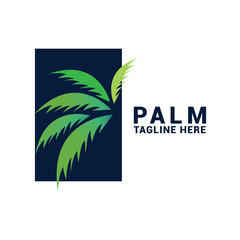 Vector logo design template with palm tree - abstract summer and vacation badge and emblem for holiday rentals, travel services, tropical spa and beauty studios.