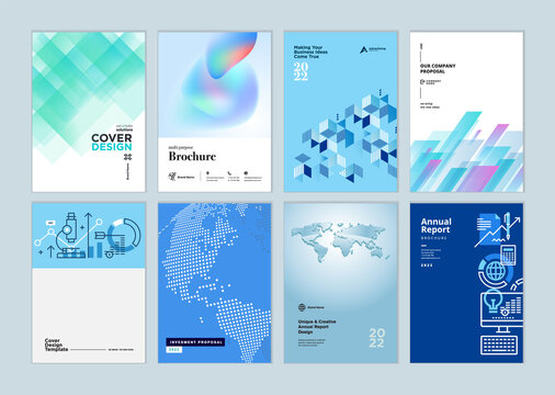 Set of brochure, annual report, business plan cover design templates. Vector illustrations for business presentation, business paper, corporate document, and marketing material.