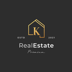 Letter k logo with real estate house icon luxury line style, Vector illustrations