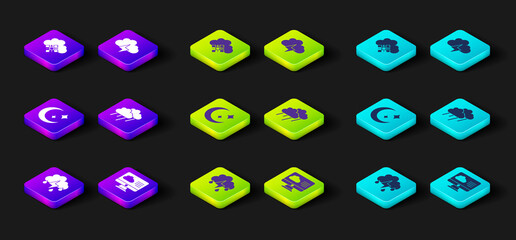 Set Cloud with rain and lightning, Weather forecast, Moon stars, Storm and snow icon. Vector