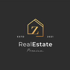 Letter Z logo with real estate house icon luxury line style, Vector illustrations