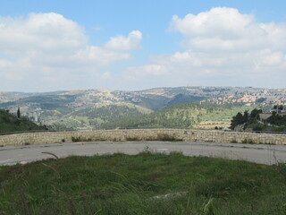 Fototapeta na wymiar Stunning view of hills surrounding Jerusalem, Israel as seen from Lifta