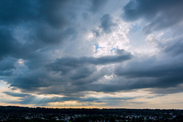 Colorful sunset bright horizon burning skies with clouds