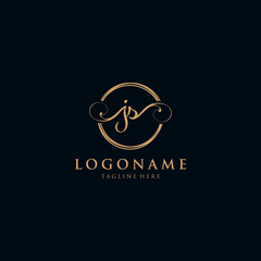 Initial Letter JS Logo in circle - handwritten Logo design template.