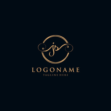 Initial Letter JS Logo in circle - handwritten Logo design template.