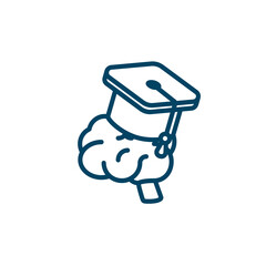 Human brain in the graduate hat. Vector flat illustration of mind symbol in the academic hat with tassel. The graduation, education, scientific, studying concept icon.