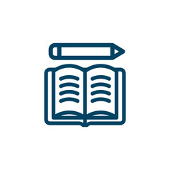 Book with pencil icon illustration. Education concept, writing symbol for web and mobile UI design, logo template.