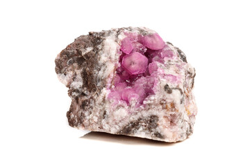 Macro mineral stone Cobalt Calcite rock on white background