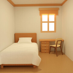 White bedroom and living area in hotel or apartment - Bedroom simple design for artwork - 3D Rendering