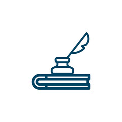 Inkwell icon with feather pen icon, flat design. Education, writing symbol.