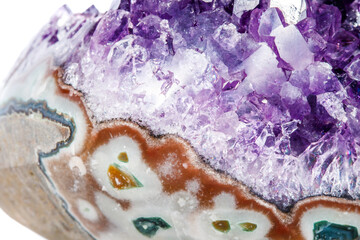 Amethyst Crystal Druse  macro mineral on white background