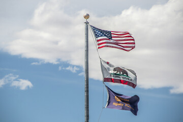 California Flags Blue Lives Matter - flying from flagpole Room for copy