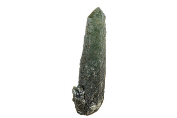 Macro mineral stone Quartz Hedenbergite Prase on ilvite on a white background