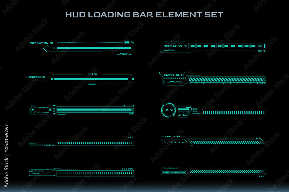 Aufkleber HUD Futuristic Element Loading Bars Set Vector Background. Abstract Big Pack User Interface Progress Monitor Illustration.