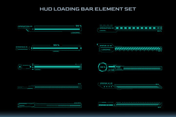 HUD Futuristic Element Loading Bars Set Vector Background. Abstract Big Pack User Interface Progress Monitor Illustration.