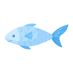 Fish isolated on white background. Cartoon character of ocean for children. Simple kid print fish.