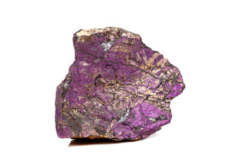 Macro mineral stone purpureus, (purple) purpurite in the breed a white background
