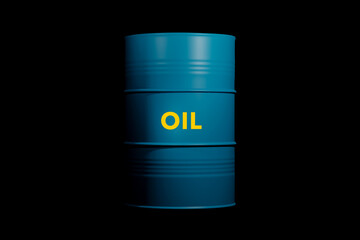 Blue barrel with the word oil in yellow. Background is black.